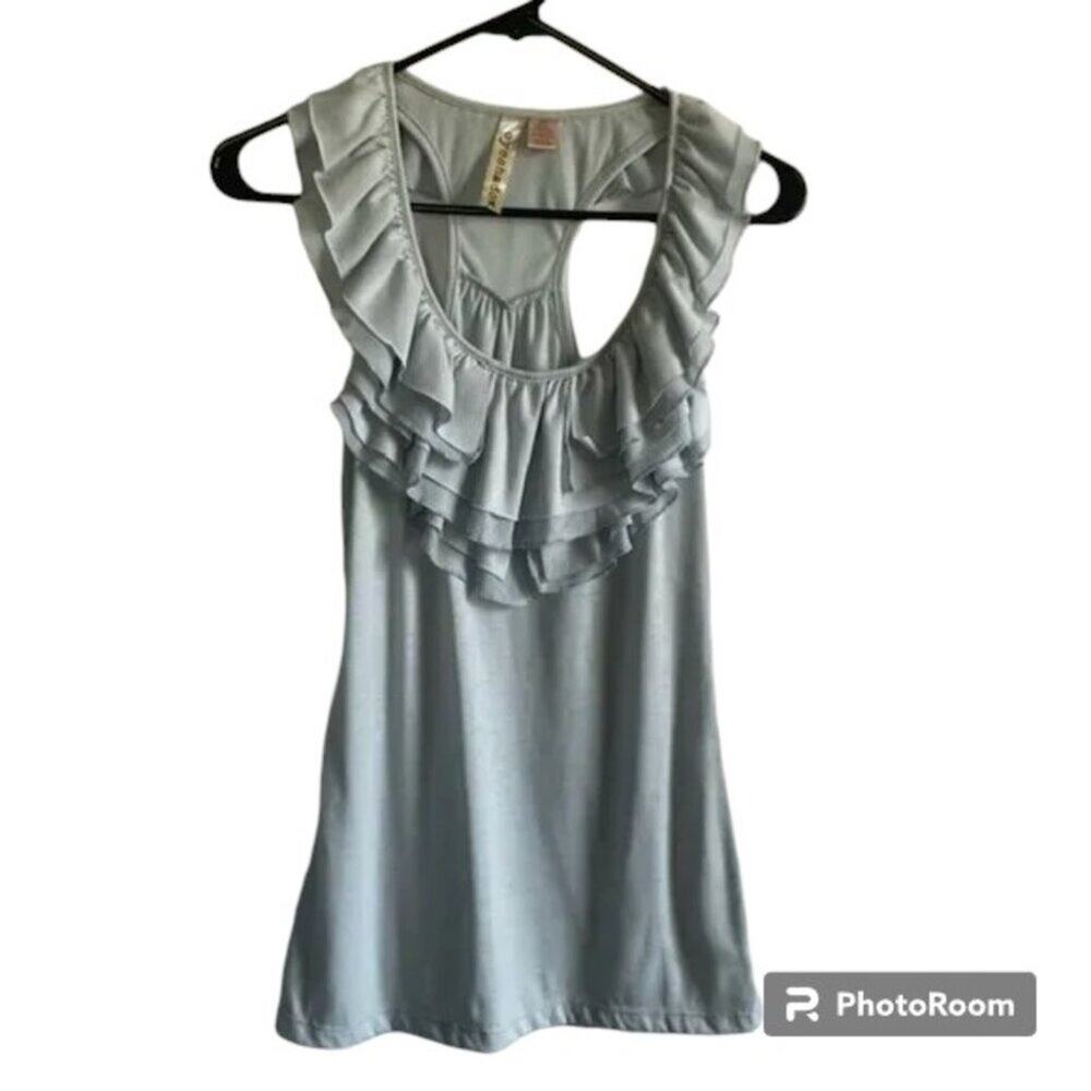 Eyeshadow Ruffle Tank Top Lite Grey Size Small